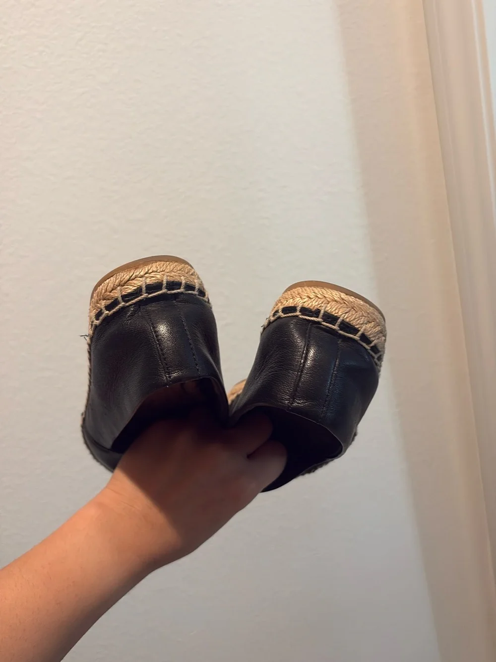 Tory Burch Black Leather Espadrille Slip-Ons with Logo